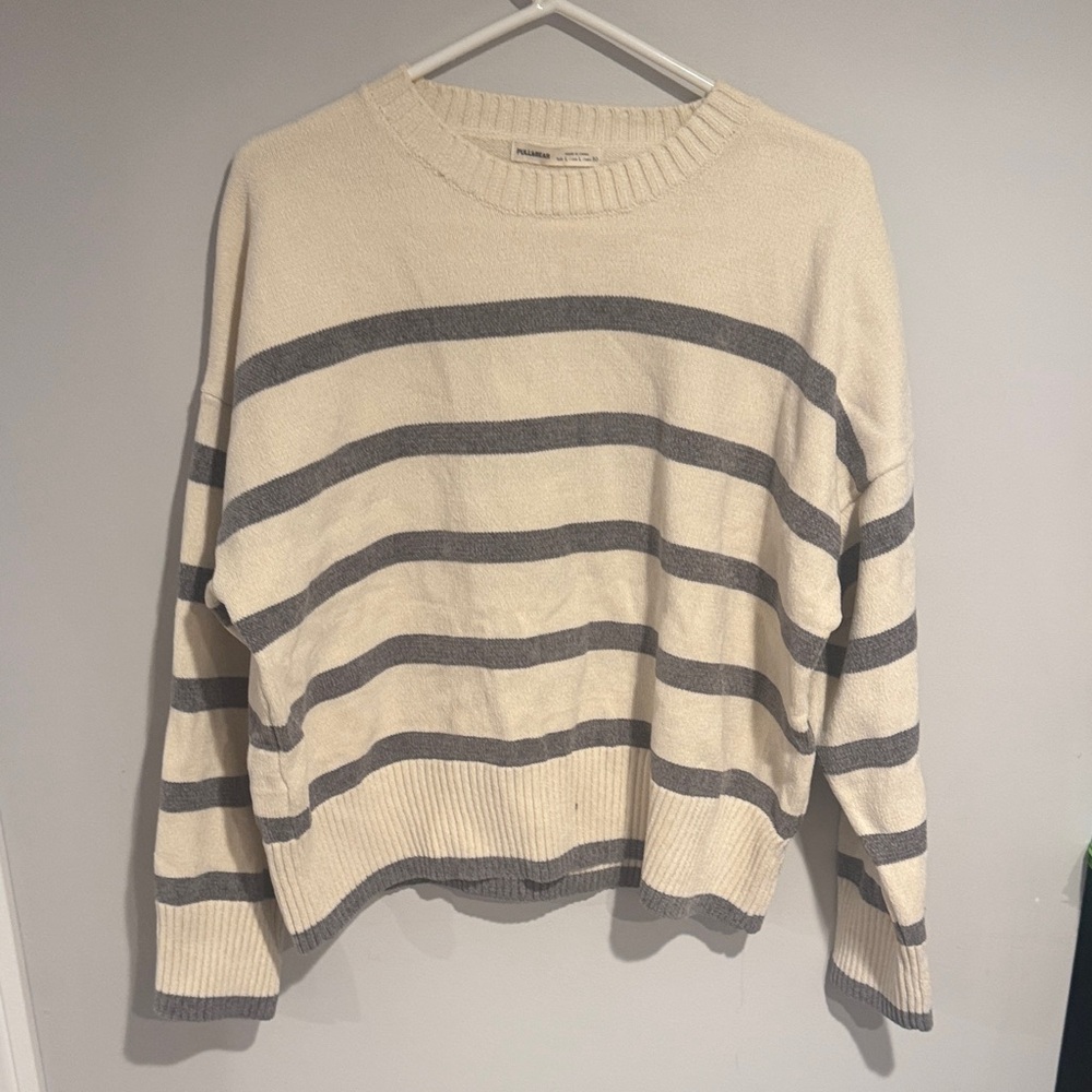 Striped Cream and Gray Sweater